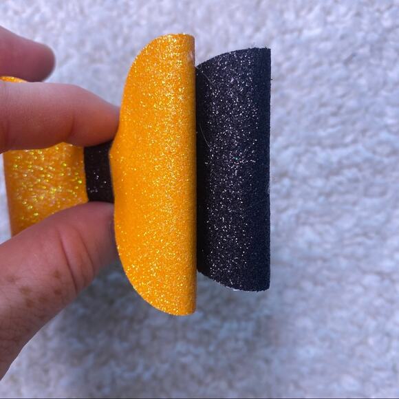 Halloween Orange and Black Glitter Bow - Picture 2 of 5